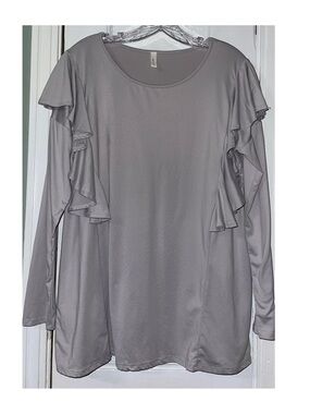 Ruffle Shoulder Long-Sleeve Tee - Gray